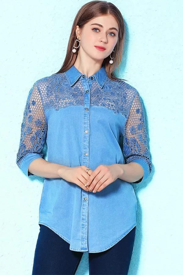 Chemise en Jean Dentelle Bleue