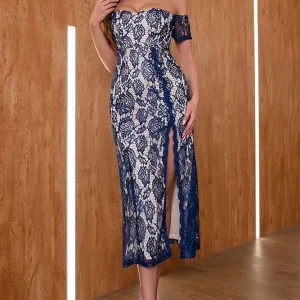 Robe Bleu Nuit Dentelle