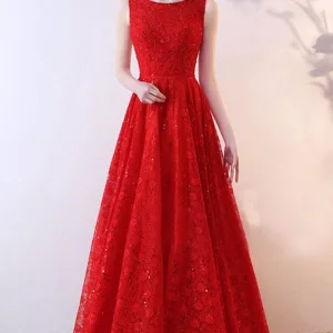 Robe de Soirée Longue Rouge Dentelle