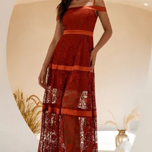 Robe Longue Dentelle Transparente Rouge